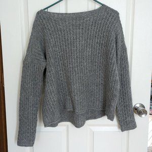 Vince Mini Cable Merino Wool Alpaca Camel Boatneck Open Knit Sweater Gray S